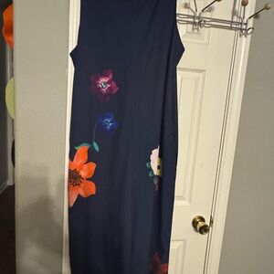 Blue and Orange Embellished Jumper with V Neck